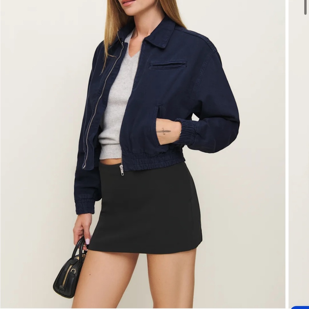 Reformation Kinsley Denim Cropped Bomber Jacket